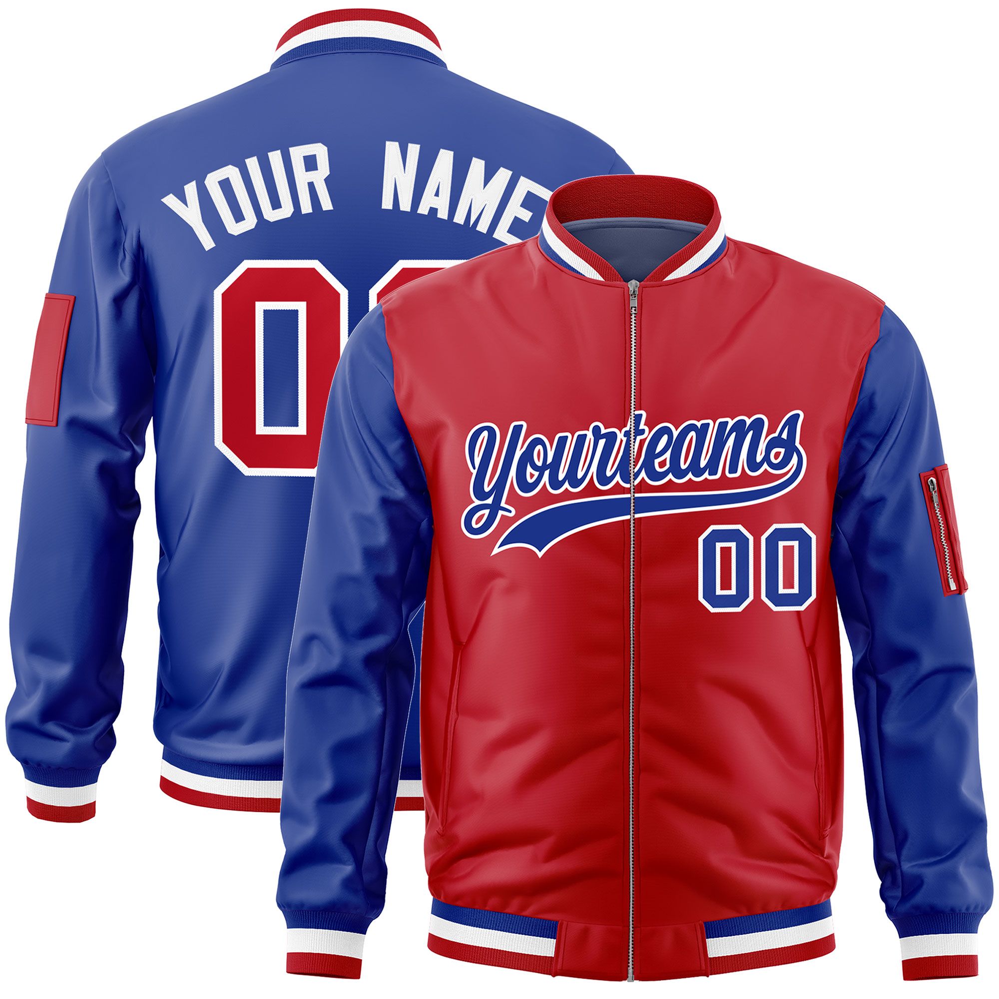 Custom Red Royal Varsity Full-Zip Two-Tone Letterman Bomber Jacket