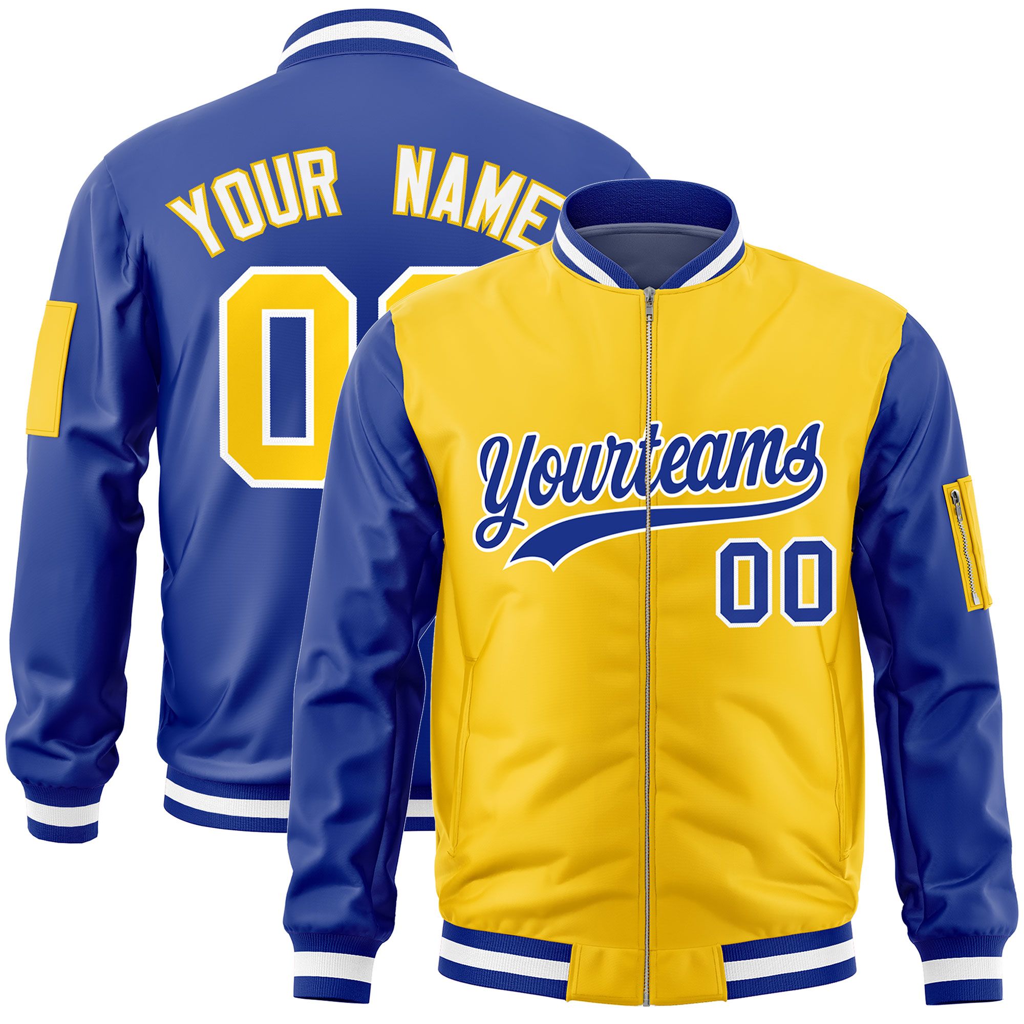 Custom Gold Royal Varsity Full-Zip Two-Tone Letterman Bomber Jacket