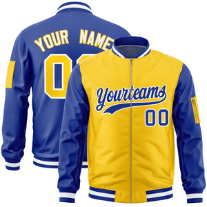 Custom Gold Royal Varsity Full-Zip Two-Tone Letterman Bomber Jacket