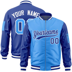 Custom Powder Blue Royal Varsity Full-Zip Two-Tone Letterman Bomber Jacket