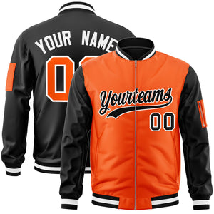 Custom Orange Black Varsity Full-Zip Two-Tone Letterman Bomber Jacket