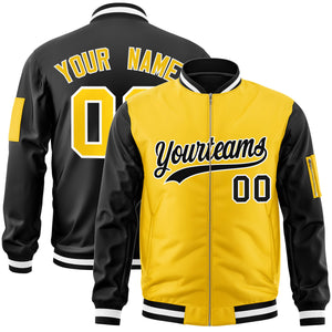 Custom Gold Black Varsity Full-Zip Two-Tone Letterman Bomber Jacket