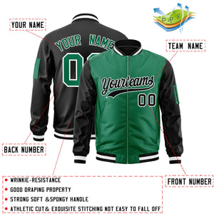 Custom Kelly Green Black Varsity Full-Zip Two-Tone Letterman Bomber Jacket