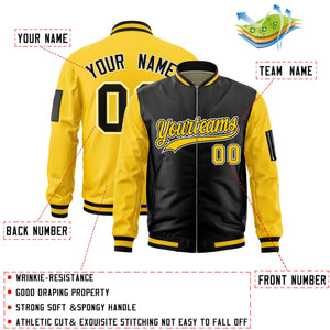 Custom Black Gold Varsity Full-Zip Two-Tone Letterman Bomber Jacket