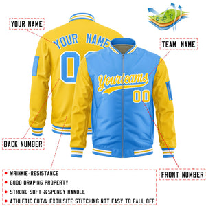 Custom Powder Blue Gold Varsity Full-Zip Two-Tone Letterman Bomber Jacket