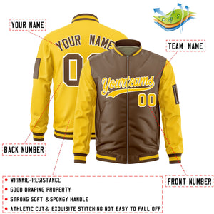 Custom Light Brown Gold Varsity Full-Zip Two-Tone Letterman Bomber Jacket