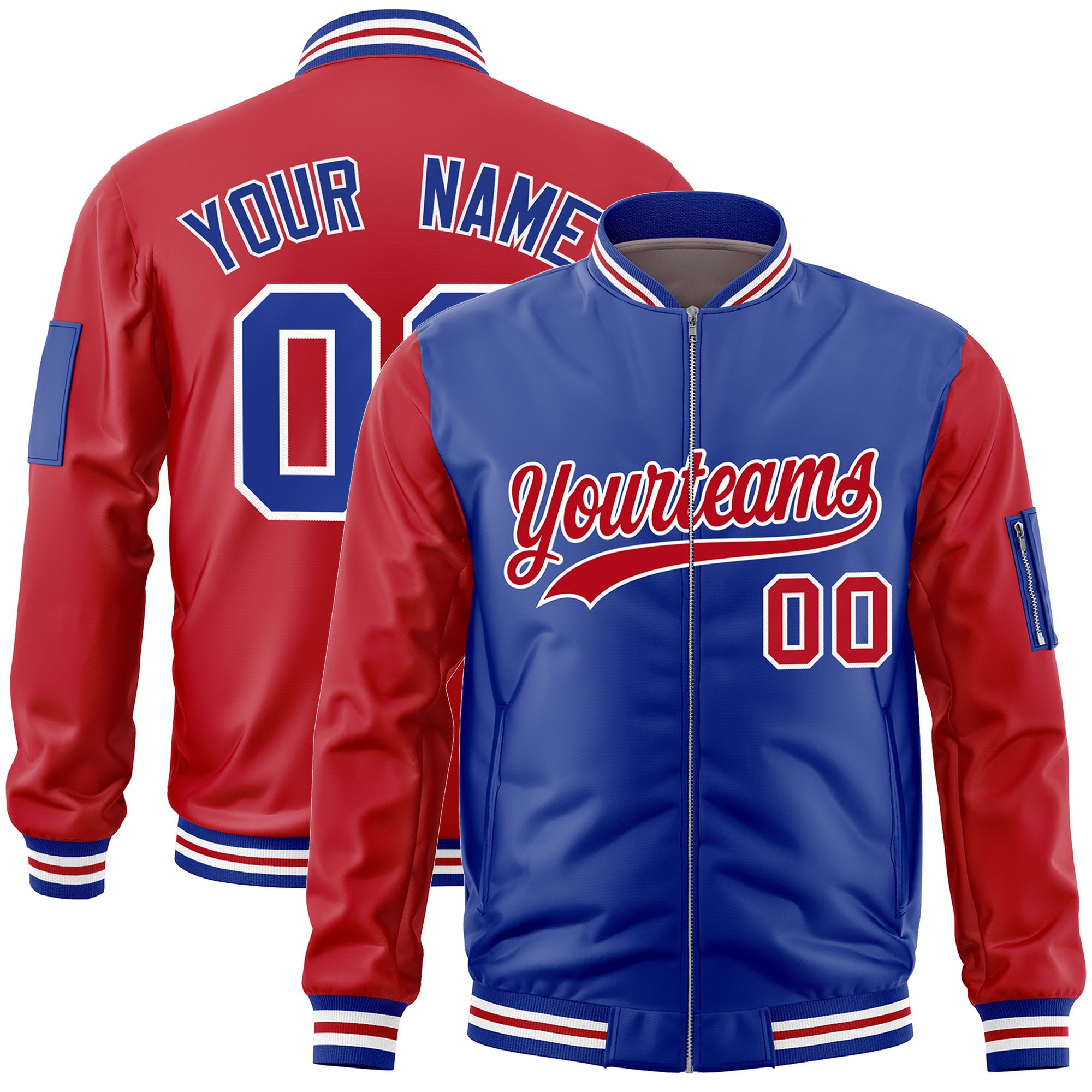 Custom Royal Red Varsity Full-Zip Two-Tone Letterman Bomber Jacket