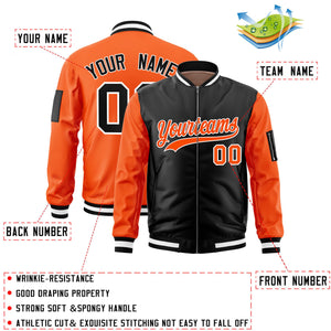 Custom Black Orange Varsity Full-Zip Two-Tone Letterman Bomber Jacket