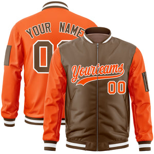 Custom Light Brown Orange Varsity Full-Zip Two-Tone Letterman Bomber Jacket