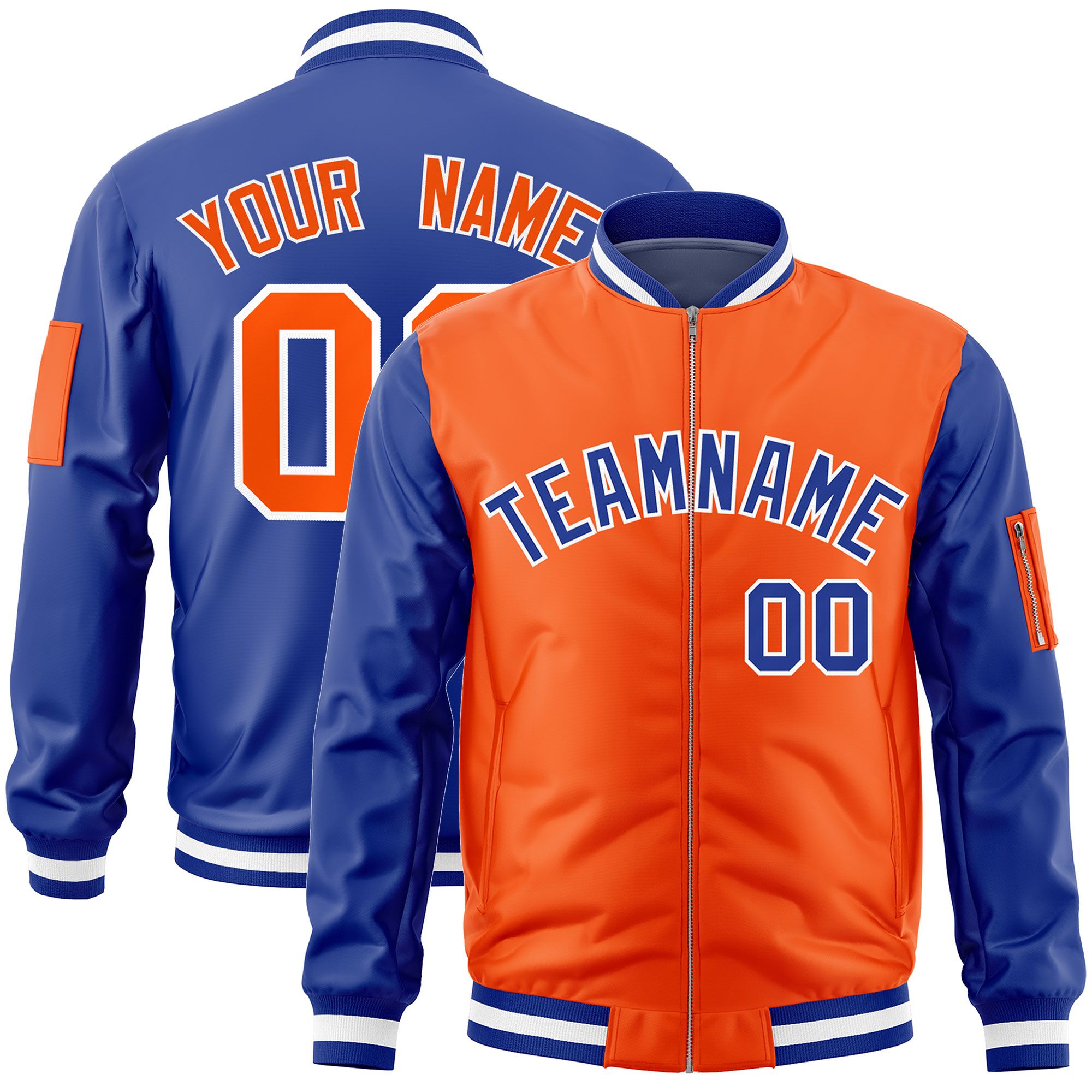 Custom Orange Royal Varsity Full-Zip Two-Tone Letterman Bomber Jacket