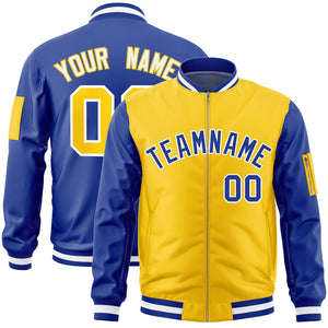 Custom Gold Royal Varsity Full-Zip Two-Tone Letterman Bomber Jacket