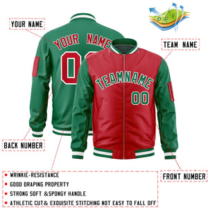 Custom Red Kelly Green Varsity Full-Zip Two-Tone Letterman Bomber Jacket