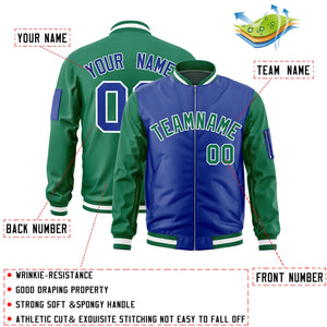 Custom Royal Kelly Green Varsity Full-Zip Two-Tone Letterman Bomber Jacket