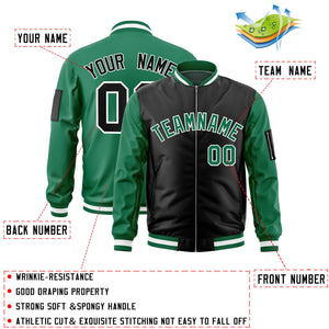 Custom Black Kelly Green Varsity Full-Zip Two-Tone Letterman Bomber Jacket