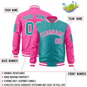 Custom Aqua Pink Varsity Full-Zip Two-Tone Letterman Bomber Jacket