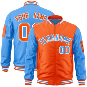 Custom Orange Powder Blue Varsity Full-Zip Two-Tone Letterman Bomber Jacket