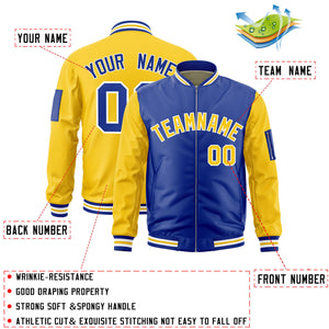 Custom Royal Gold Varsity Full-Zip Two-Tone Letterman Bomber Jacket