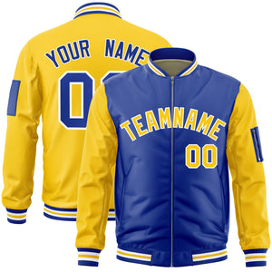 Custom Royal Gold Varsity Full-Zip Two-Tone Letterman Bomber Jacket