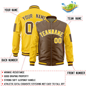 Custom Light Brown Gold Varsity Full-Zip Two-Tone Letterman Bomber Jacket