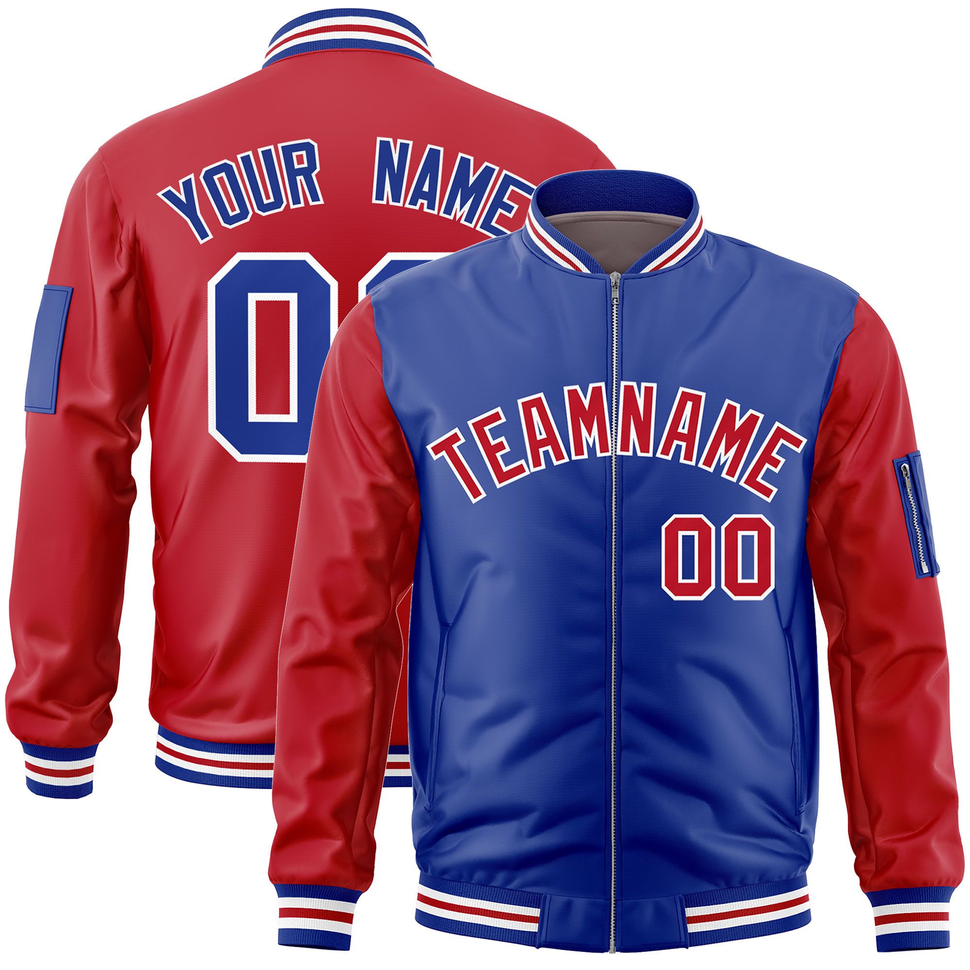 Custom Royal Red Varsity Full-Zip Two-Tone Letterman Bomber Jacket