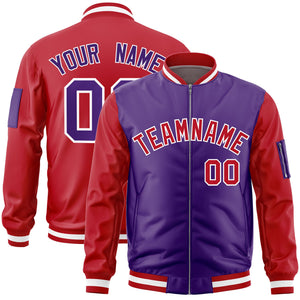 Custom Purple Red Varsity Full-Zip Two-Tone Letterman Bomber Jacket