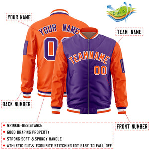 Custom Purple Orange Varsity Full-Zip Two-Tone Letterman Bomber Jacket