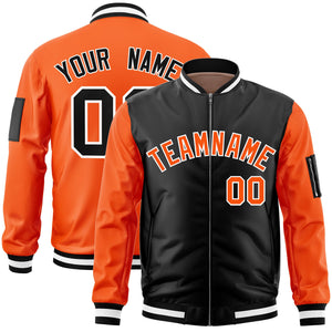 Custom Black Orange Varsity Full-Zip Two-Tone Letterman Bomber Jacket