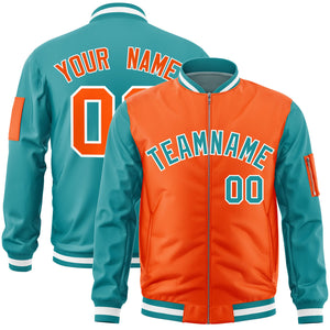 Custom Orange Aqua Varsity Full-Zip Two-Tone Letterman Bomber Jacket