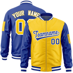 Custom Gold Royal Varsity Full-Zip Two-Tone Letterman Bomber Jacket