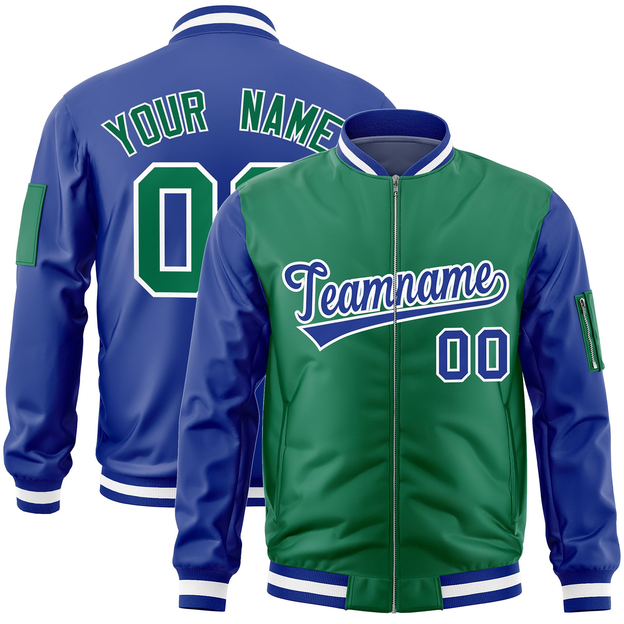 Custom Kelly Green Royal Varsity Full-Zip Two-Tone Letterman Bomber Jacket