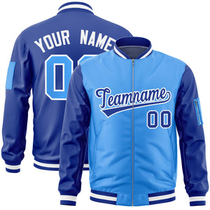 Custom Powder Blue Royal Varsity Full-Zip Two-Tone Letterman Bomber Jacket