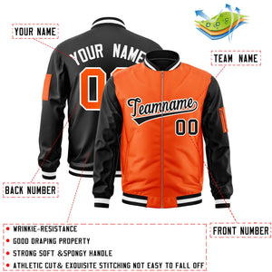 Custom Orange Black Varsity Full-Zip Two-Tone Letterman Bomber Jacket