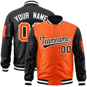 Custom Orange Black Varsity Full-Zip Two-Tone Letterman Bomber Jacket