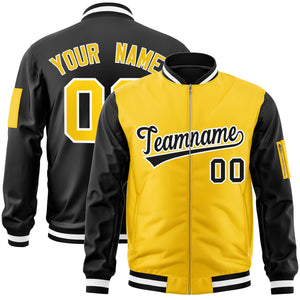 Custom Gold Black Varsity Full-Zip Two-Tone Letterman Bomber Jacket