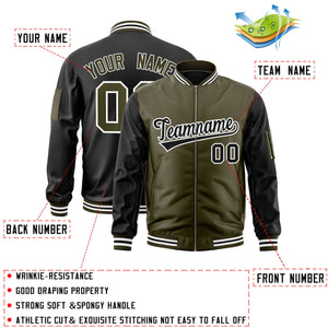 Custom Olive Black Varsity Full-Zip Two-Tone Letterman Bomber Jacket