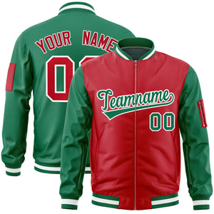 Custom Red Kelly Green Varsity Full-Zip Two-Tone Letterman Bomber Jacket