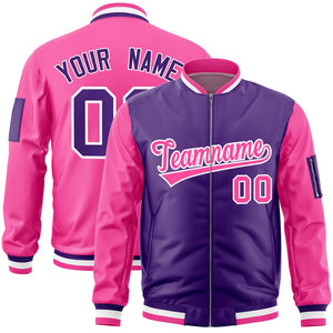 Custom Purple Pink Varsity Full-Zip Two-Tone Letterman Bomber Jacket