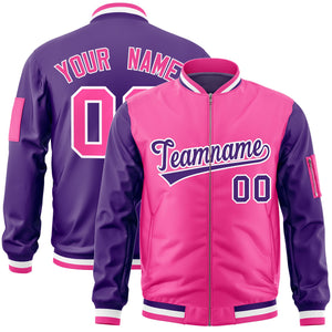 Custom Pink Purple Varsity Full-Zip Two-Tone Letterman Bomber Jacket