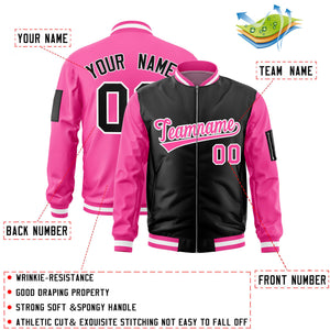 Custom Black Pink Varsity Full-Zip Two-Tone Letterman Bomber Jacket