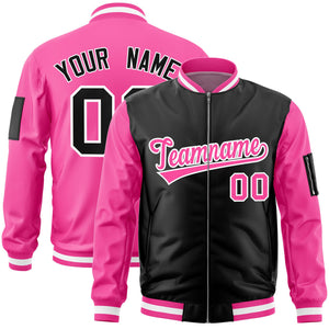 Custom Black Pink Varsity Full-Zip Two-Tone Letterman Bomber Jacket