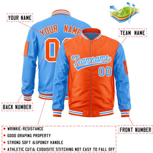 Custom Orange Powder Blue Varsity Full-Zip Two-Tone Letterman Bomber Jacket