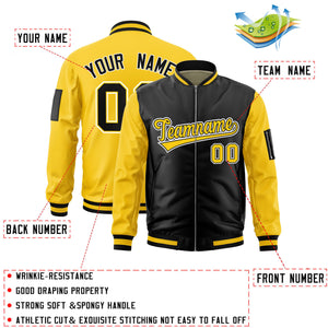 Custom Black Gold Varsity Full-Zip Two-Tone Letterman Bomber Jacket