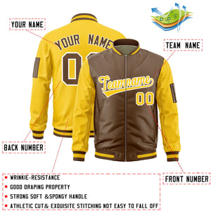 Custom Light Brown Gold Varsity Full-Zip Two-Tone Letterman Bomber Jacket