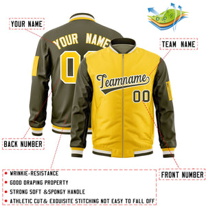 Custom Gold Olive Varsity Full-Zip Two-Tone Letterman Bomber Jacket