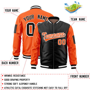 Custom Black Orange Varsity Full-Zip Two-Tone Letterman Bomber Jacket