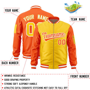 Custom Gold Orange Varsity Full-Zip Two-Tone Letterman Bomber Jacket