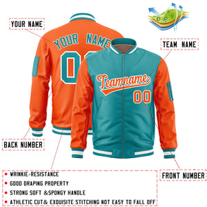 Custom Aqua Orange Varsity Full-Zip Two-Tone Letterman Bomber Jacket