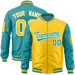 Custom Gold Aqua Varsity Full-Zip Two-Tone Letterman Bomber Jacket