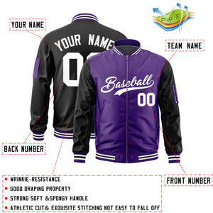 Custom Purple Black Varsity Full-Zip Two-Tone Letterman Bomber Jacket