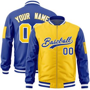 Custom Gold Royal Varsity Full-Zip Two-Tone Letterman Bomber Jacket